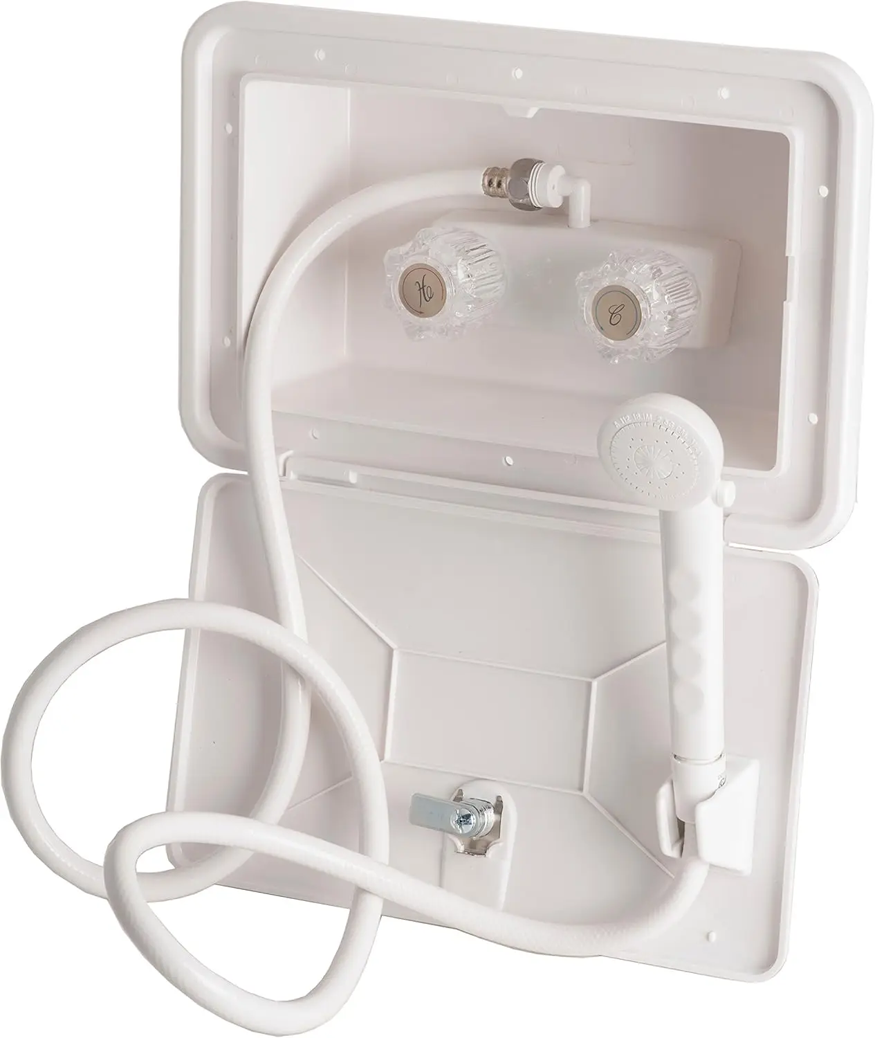 

4910WT RV Exterior Shower Box Kit with Shower Valve and Matching Hand-Held Shower Set, White Finish