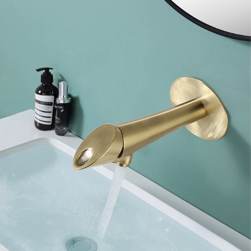 

Wall Mounted Sink Faucet Single Hole Single Handle Vessel Faucet Hot and Cold Mixing Faucet Lavatory Vanity Faucet Gold