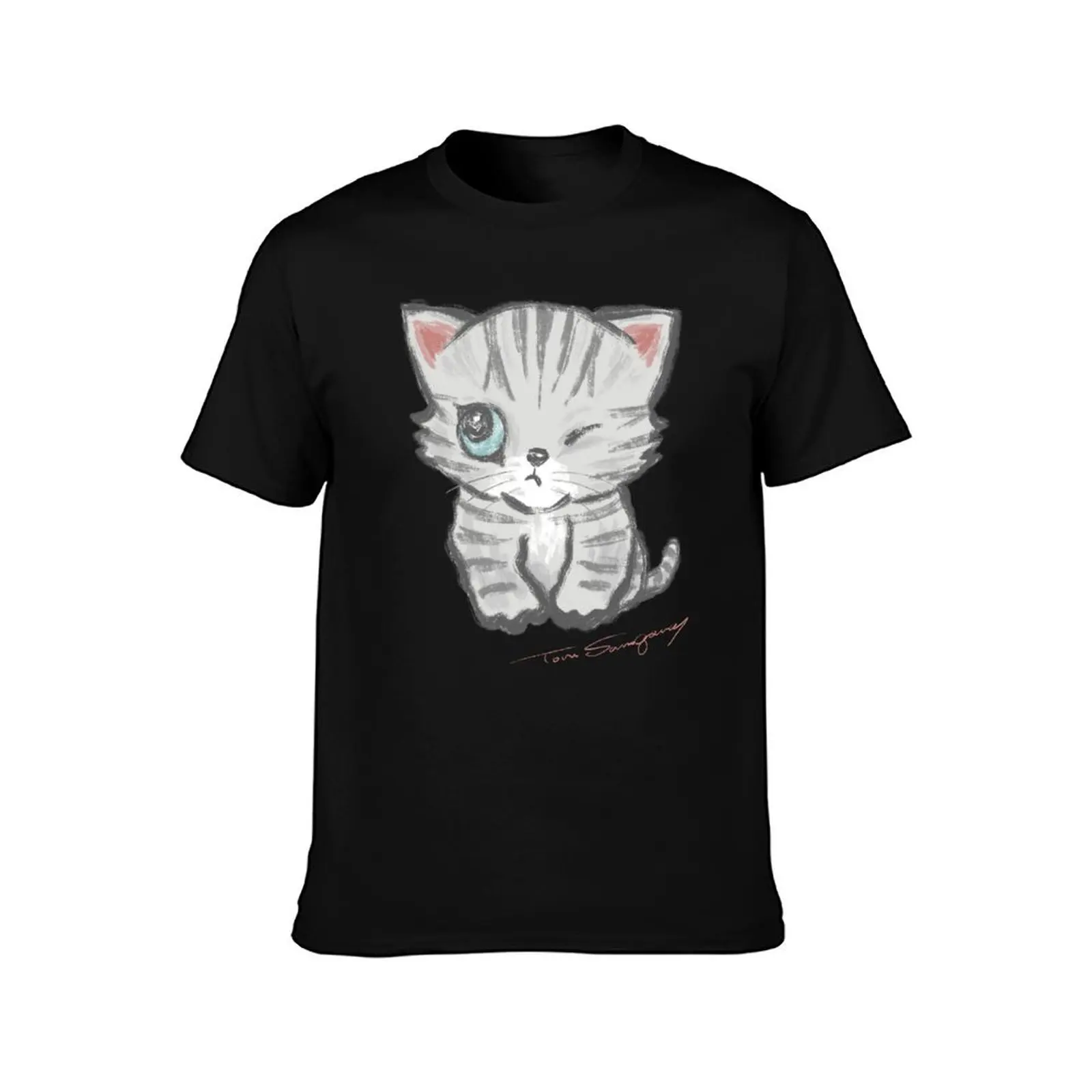 Winking American Shorthair T-Shirt Summer Casual Cotton Tee Oversized Streetwear Tops Vintage Graphic Print Unisex Men Women