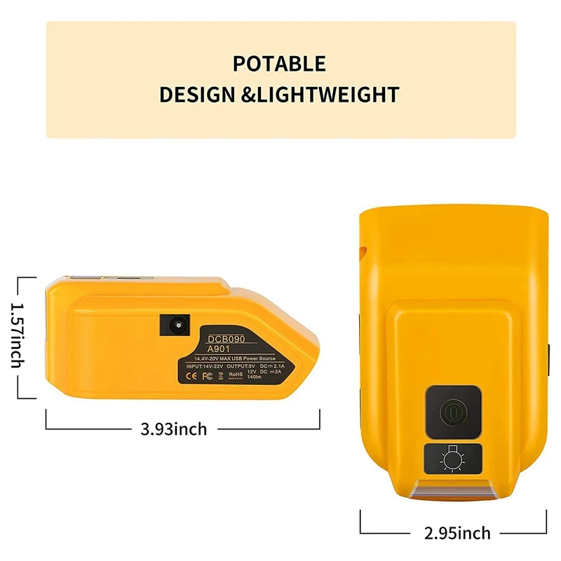 DCB090 Is Suitable For Dewalt Dewei USB Charging Converter 14.4V/18V Lithium Battery With DC Port USB