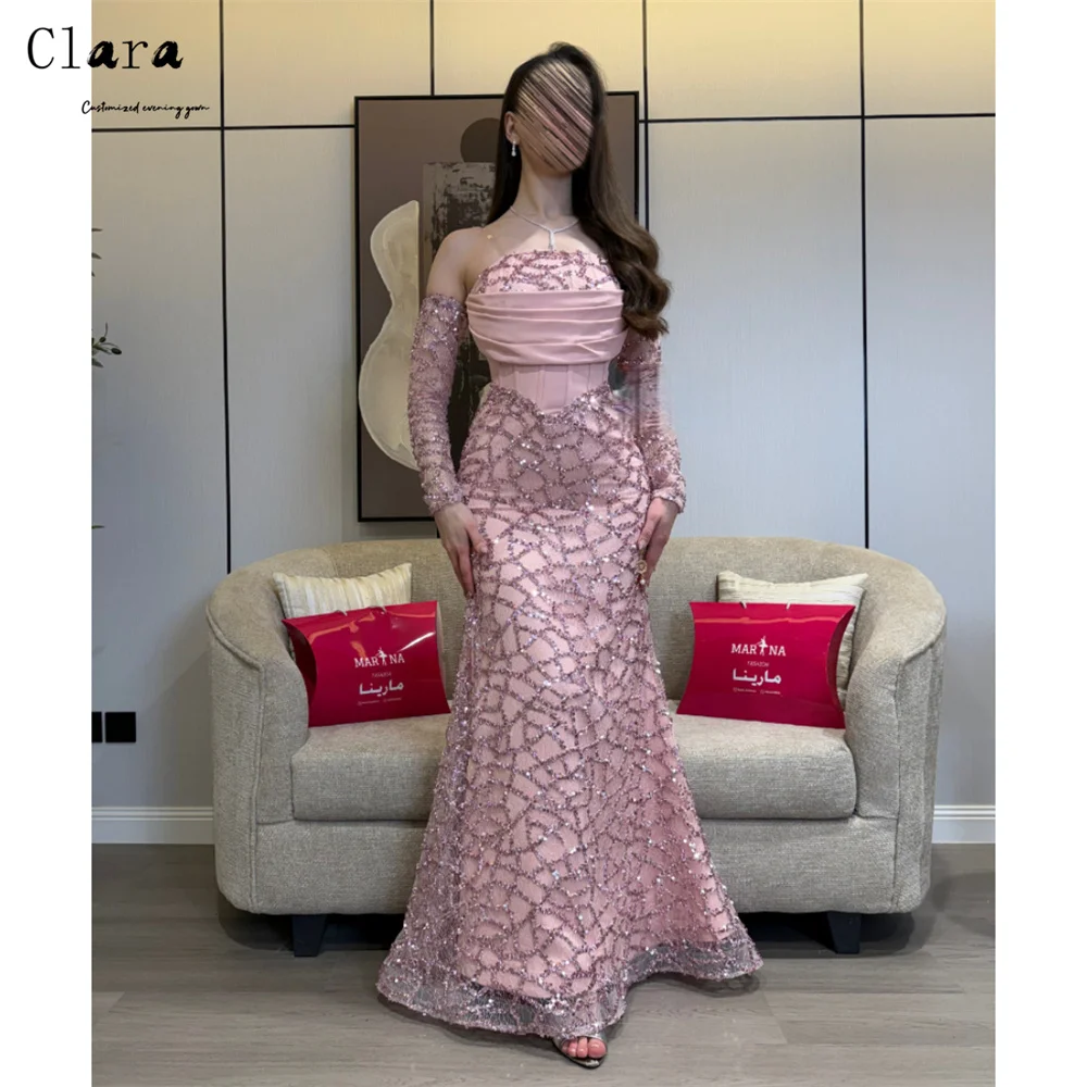 

Элегантные вечерние платья Clara Custom 2026: розовое, с вышивкой, открытыми плечами, фасон «рыбий хвост», люкс для женщин, для вечеринок