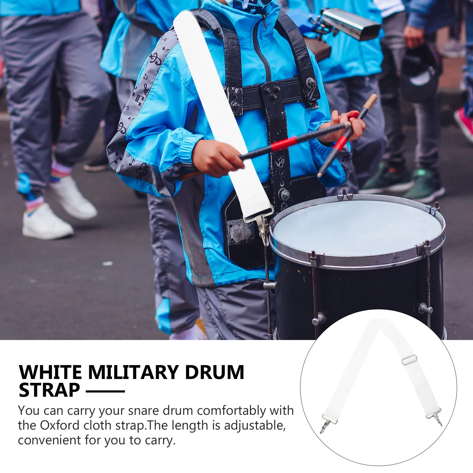 

White Snare Drum Strap Oxford Cloth Adjustable Sling Parade Marching Durable High Strength Accessory Snare Drum Strap
