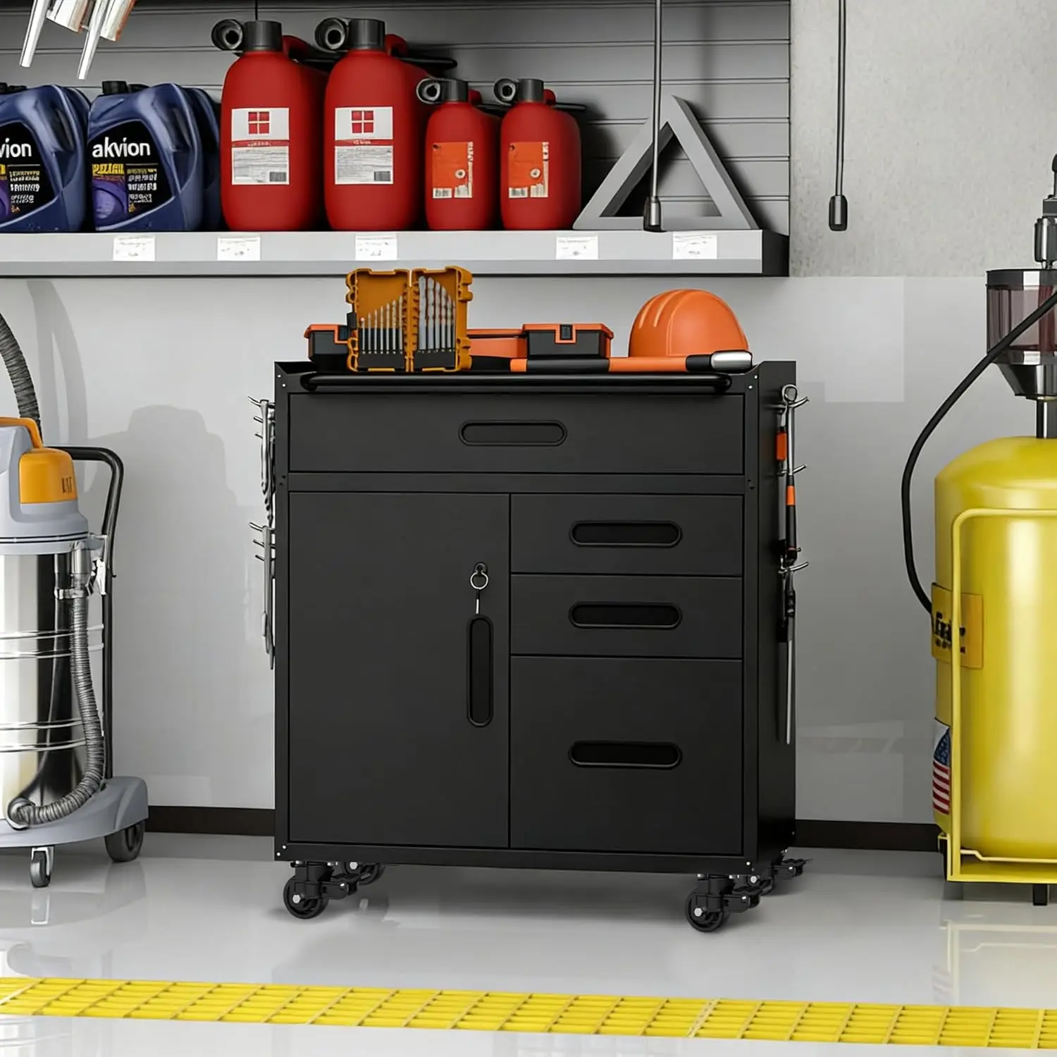 

Металлический гаражный шкаф для хранения с колесами, передвижной инструментальный шкаф с 4 ящиками и 1 дверцей, усиленный инструментальный шкаф, на заказ