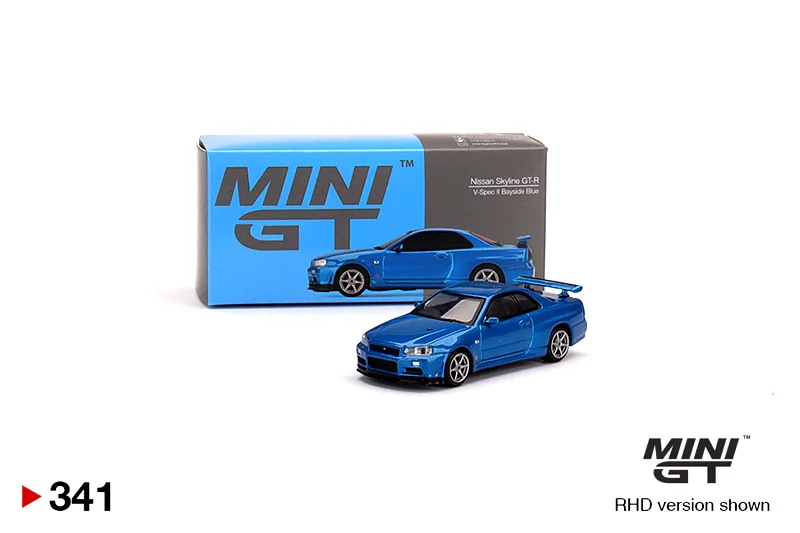 Mini gt 1:64日産スカイラインgt-r r34 v-spec ii #341,合金車モデル,ギフト