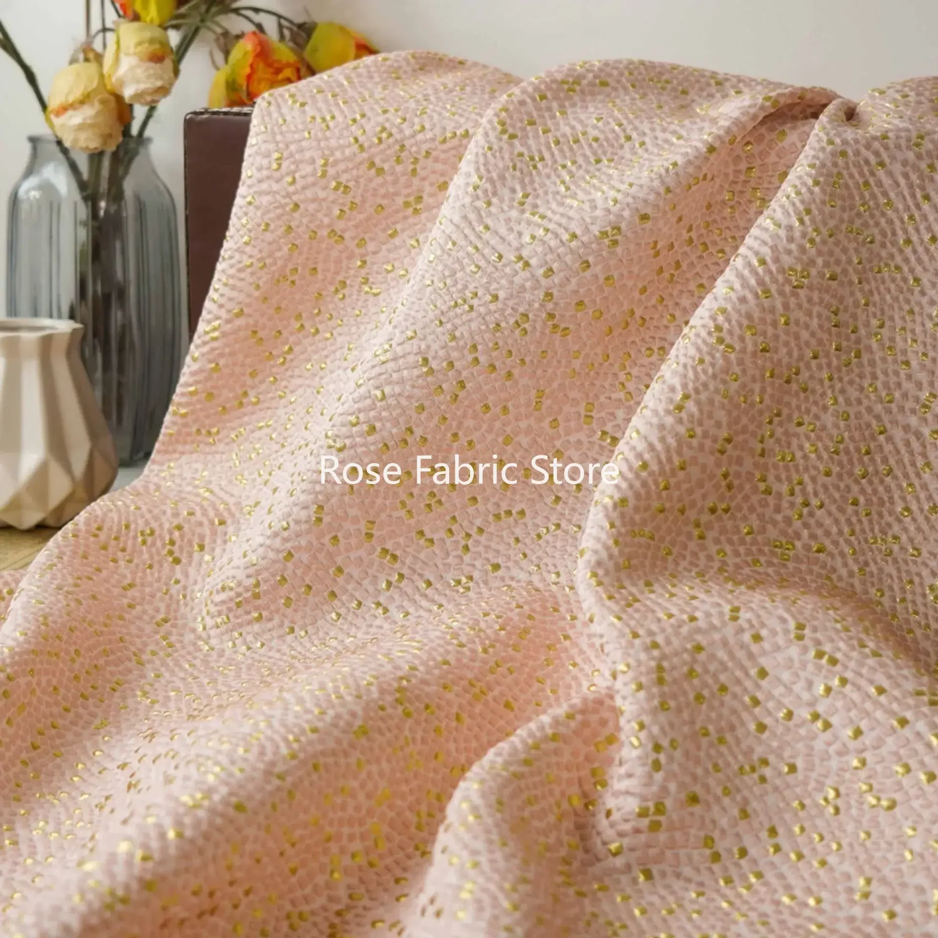 

1-метровая рельефная жаккардовая ткань розового золота с геометрическим рисунком, женское платье, пышная юбка, сумка, декоративная швейная ткань