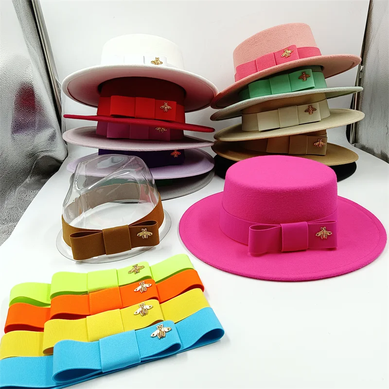 Hat accessories Fedora various candy color fashion accessories monochrome big bow accessories jazz hat Fedora 2023