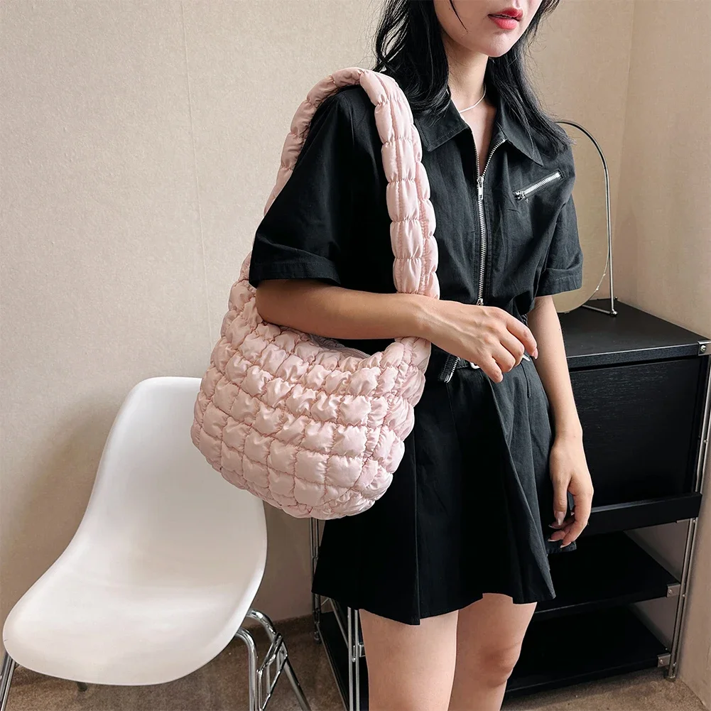 Women Quilted Shoulder Bag Large Cloud Handbag Hobo Designer Bag Ruched  Crossbody Bags Padded Bag Wallet Nylon Zipper Pocket