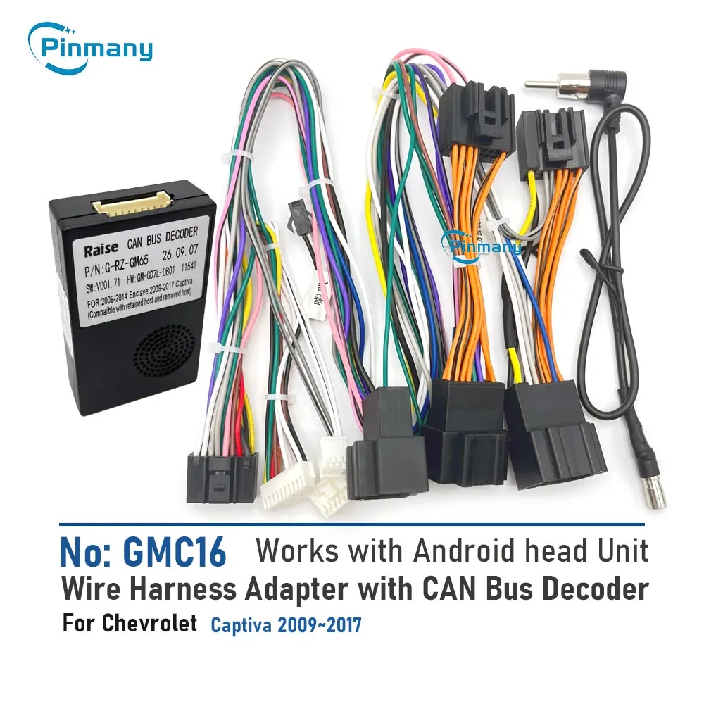 Pinamny GMC16 Android Car Radio Cable Wire Harness Adapter with RAISE G-RZ-GM65 CAN Bus Decoder for 2009~2017 Chevrolet Captiva - view 2