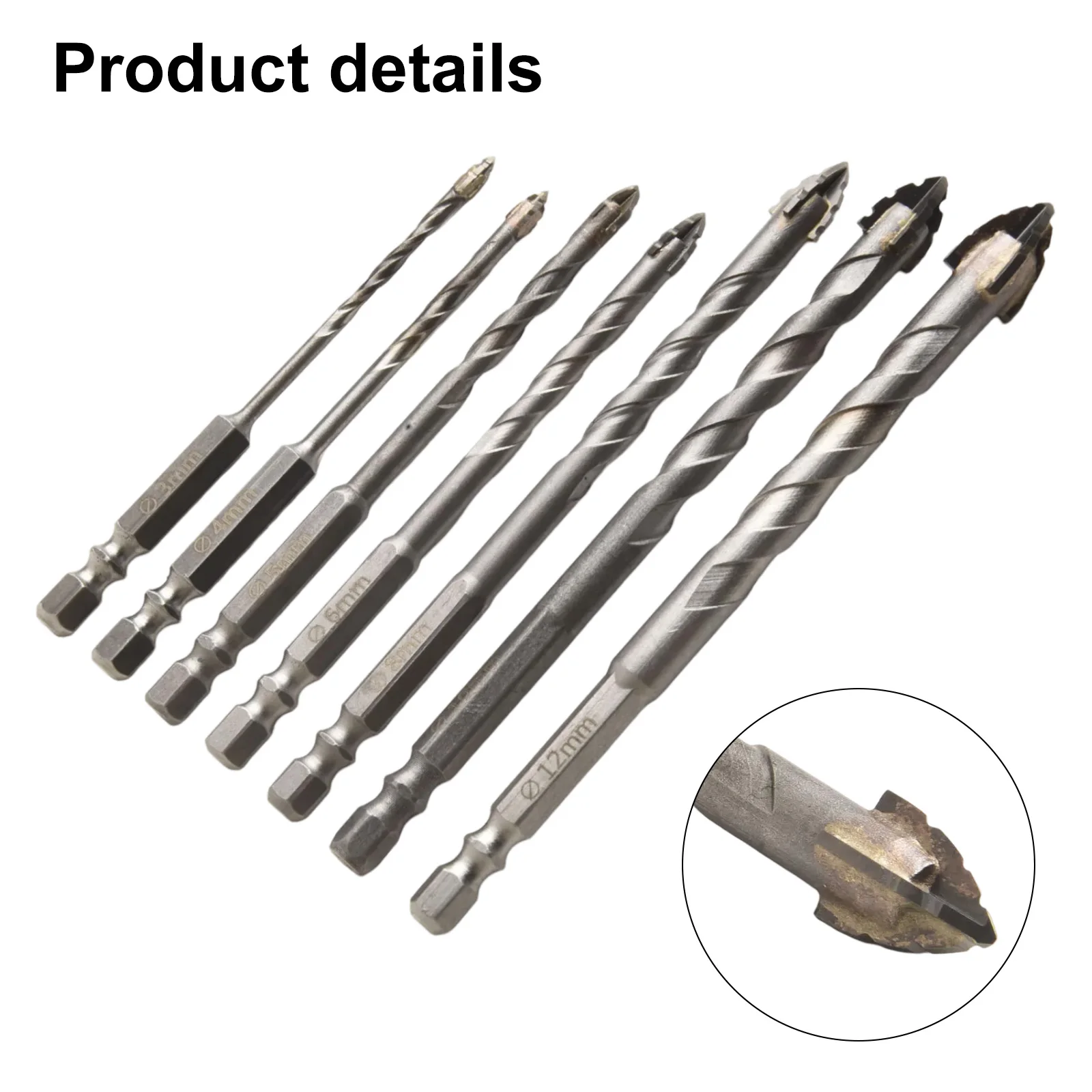 7pcs Eccentric Drill Bit Set Four-Flute Glass Tile Punching Rock Slab Triangle Drill Bit For Brick Wood Power Tool