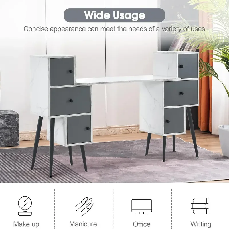 Factory customized white and gray manicure table, multi-drawer large-capacity storage, makeup and manicure dual-purpose