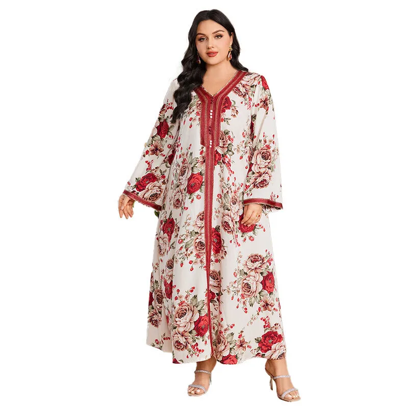 DD23034 New Muslim Printed Robe Fashion Women's Dress