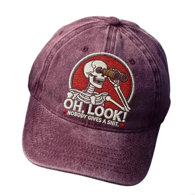 Embroidered Letters Baseball Cap Skeleton Design Adjustable Strap Lightweight Cotton Casual Sporty Headwear 