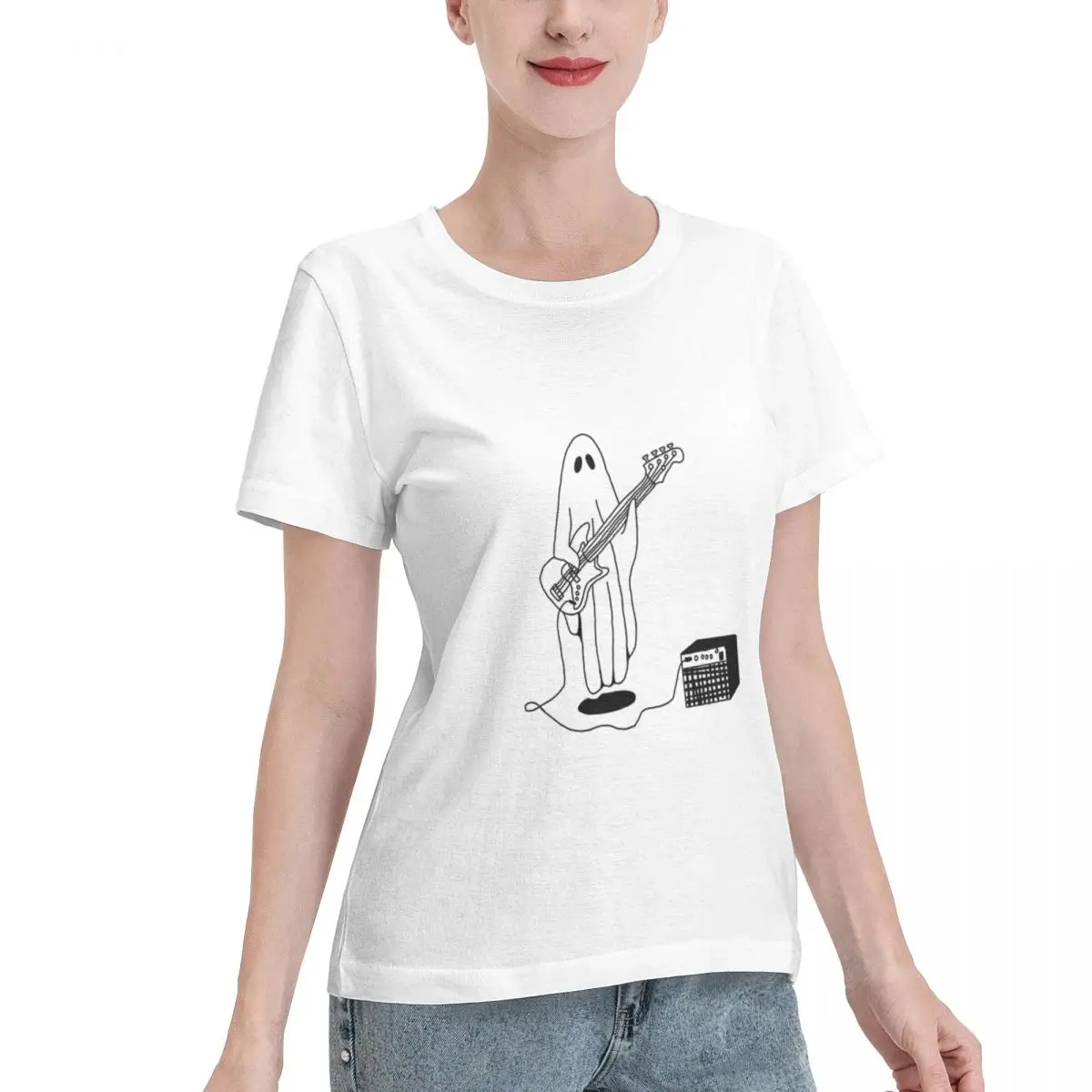 Multi Occasion Sheet Ghost Playing Bass Women's T-shirt Hip Hop Trendy Basic Tee