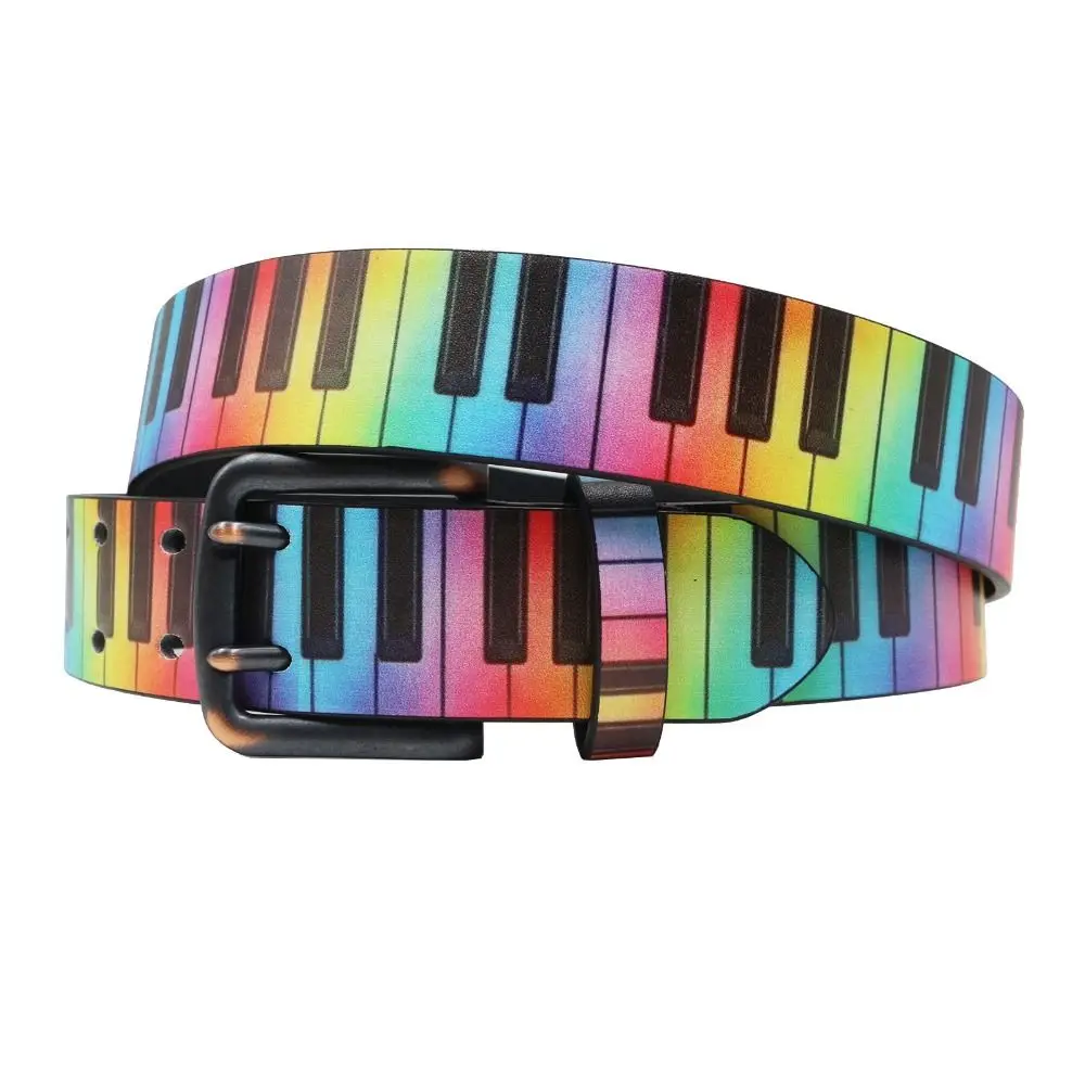 Musical Note Pattern Piano Keyboard Print Belt Luxury Design Trendy Brand PU Waist Belt Casual Jeans Pants Belt
