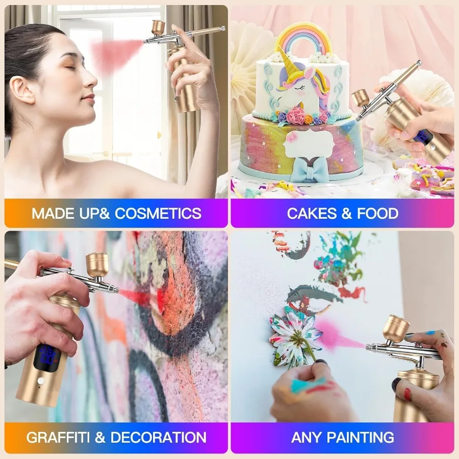 Airbrush-Set mit Kompressor, 48 PSI, Hochdruck-Luftbürsten-Set, nicht verstopfend, kabellos, wiederaufladbar, mit 0,3-mm-Düse und Reinigung