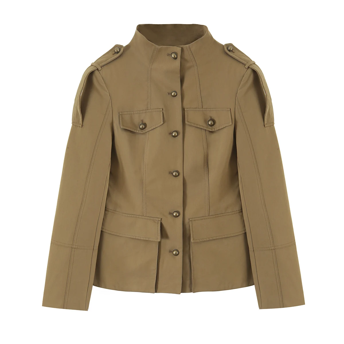 Guobioziy Strap-Flap Pocket Stand Collar Jacket Slim Fit 2026 Autumn Fashion Women's Outerwear Stylish Elegant Coat