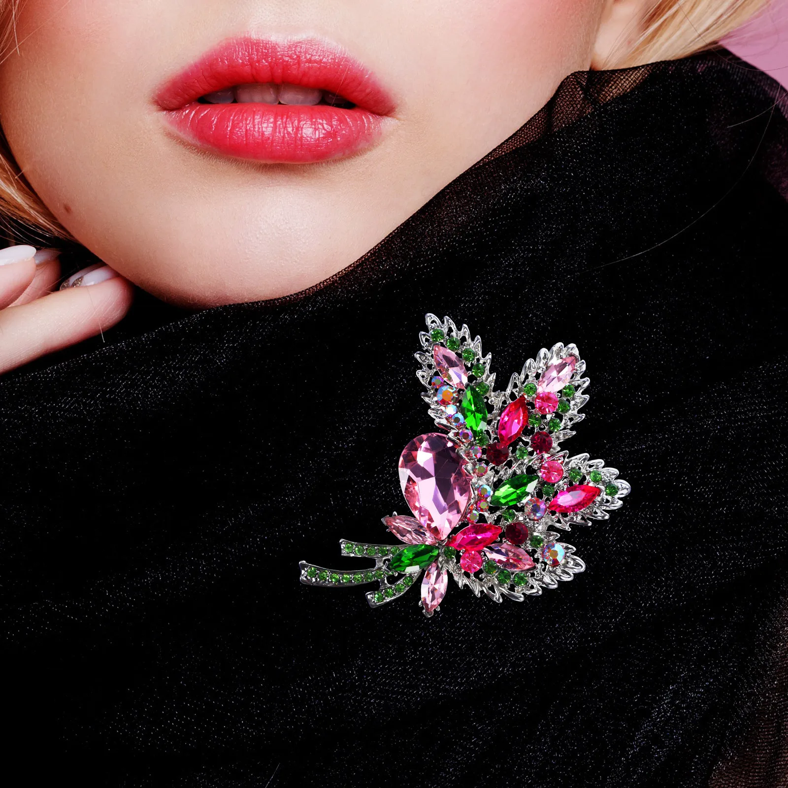 كريستال زهرة بروش المرأة حجر الراين التلبيب دبوس قبعة مجوهرات للملابس سترة حقيبة حفلة موسيقية التخرج هدية للذكرى السنوية #1