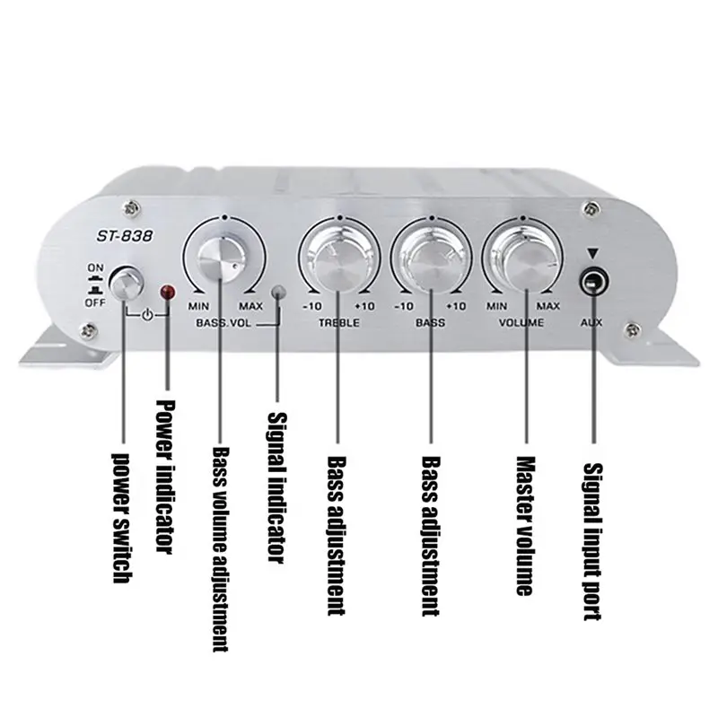 A99E-ST-838 Hifi 2.1 Channel Power Amplifier Stereo Bass Sound Amp RMS 20Wx2+ 40W Class D Media Player MP3 Car Home Amplifier EU