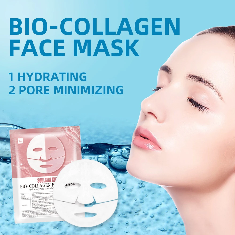 Absorvível Bio-Colágeno Máscara Facial, Removedor de Rugas, Fade Fine Lines, Lifting, Nicotinamida, Clareamento, Hidratante, Cuidados com a Pele, 5pcs