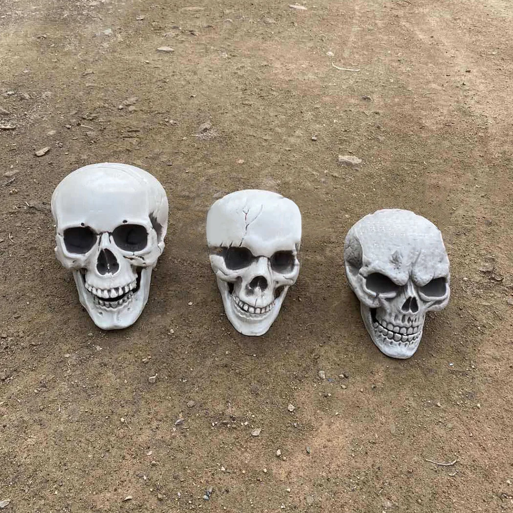 

Plastic PE Skull Model Firm Indoor Outdoor Decor Beige Halloween Party Photo Prop Shooting Background Art Collection