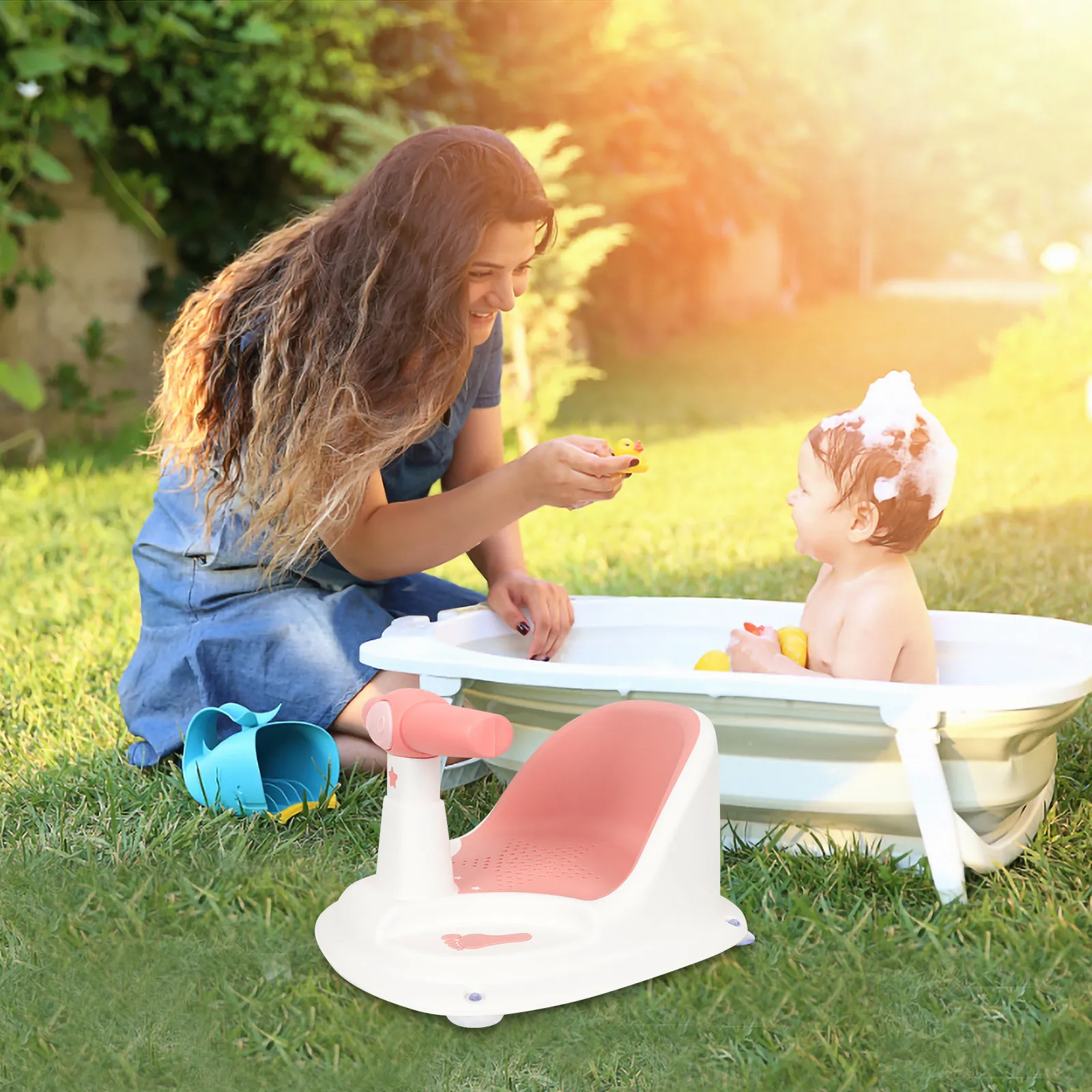 

Детское сиденье для ванной, разработанное для безопасного сидения в ванной с помощью нескользящих присосок, для малышей до 12 месяцев.