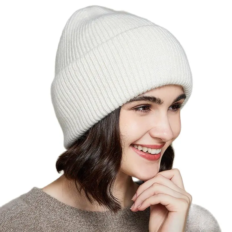 2023 Hot Selling Brand Skullies Beanies Solid Rabbit Fur Knitted Hat Soft Warm  Gorros Female Cap Angora Winter Hats For Women