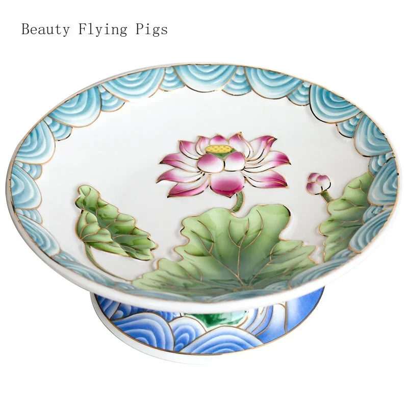 

1PCS Ceramic Water Wave Seat Lotus Tribute Plate Modern Creative Offering Fruit Plate Buddha Hall Feng Shui Ornament