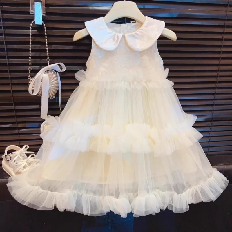 

TOY-Girls' Dress2025Summer Sequin Vest Dress Cute Sweet Mesh Princess Dress for Kids Performance Costume