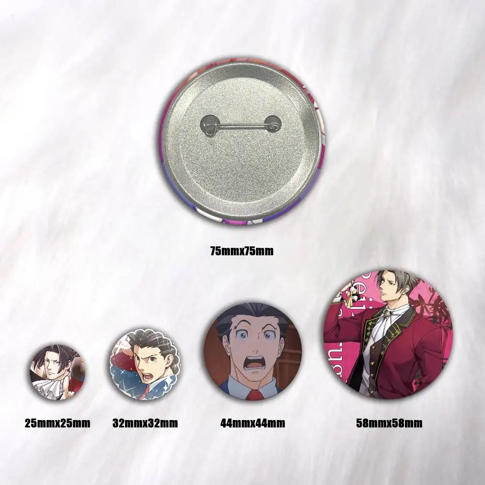 A-Anime Phoenix Wright Ace Attorney Trilogy Cartoon Round Brooches On Backpack Shirt Accessories Jewelry Badge Gift For Friends