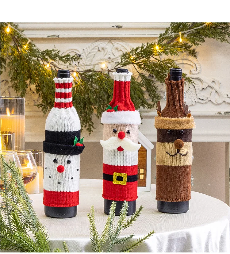 2024 Christmas Wine Bottle Cover Christmas Decoration Santa Claus Snowman Knit Wine Bottle Bag Merry Christmas New Year Decor