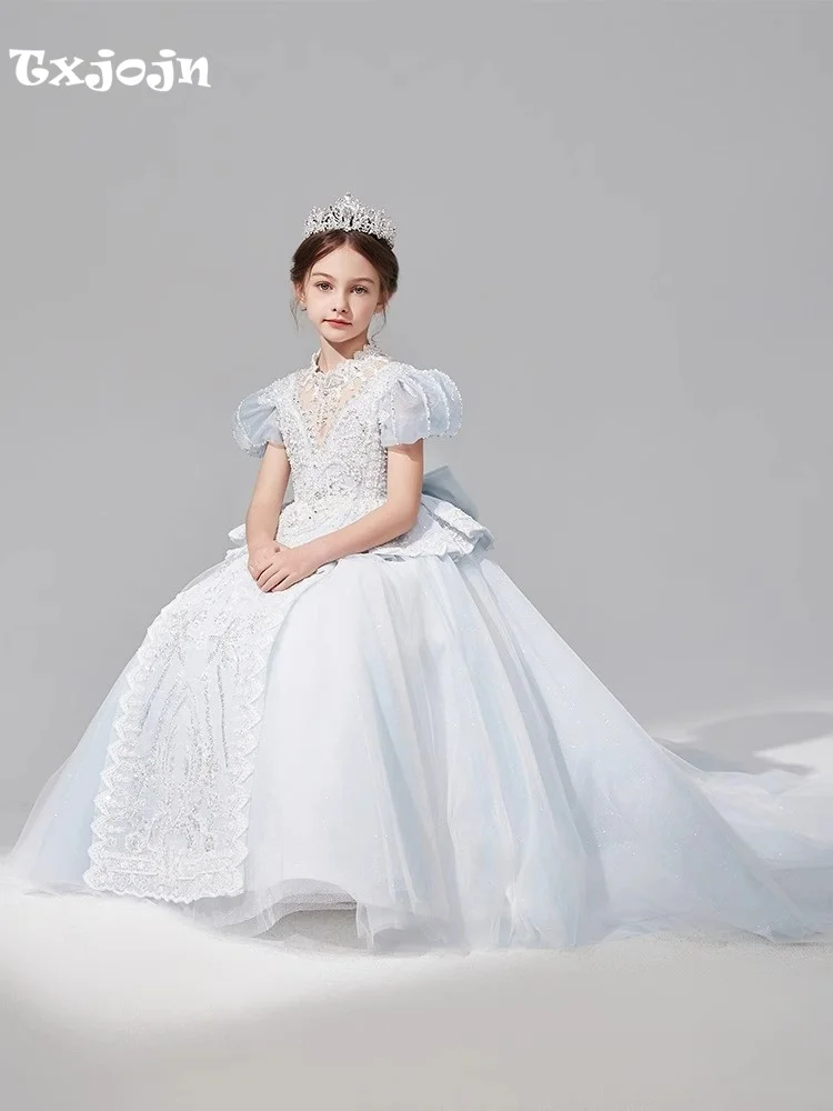 Luxury Girl's Ball Gown Flower Girl Wedding Dress Christmas Princess Dress Kids Performance Vestido Birthday Party Clothes 5-16Y