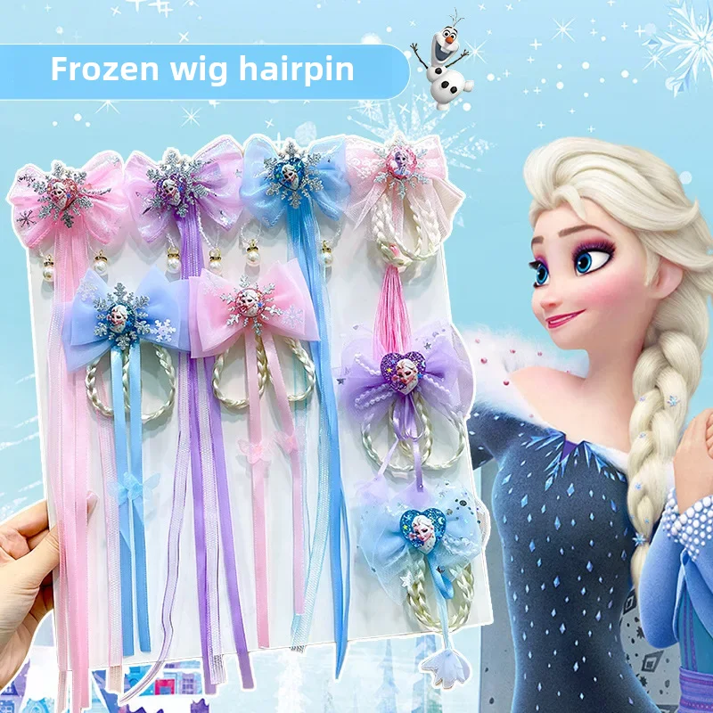 Frozen Bow Tassel Hairpin Blue Princess Wig Hairpin Super Fairy Little Girl Sweet Kidsren\'s Hair Accessories