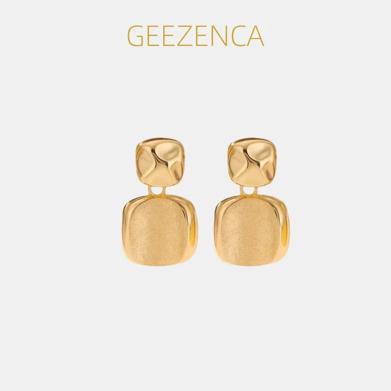GEEZENCA 925 Sterling Silver Duo Square Stud Earrings Women Brushed Polished Simple Geometric Trendy Dainty Earring Party Gift