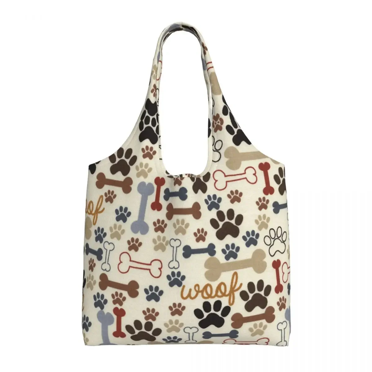 

Dogs Paws And Bones Paw Print Grocery Shopping Tote Bags Pet Animal Footprint Canvas Shoulder Shopper Bag Big Capacity Handbags