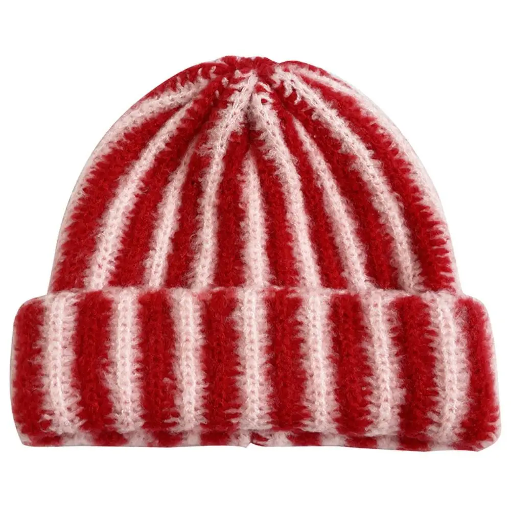 Striped Knitted Beanie Cap Windproof Pullover Knitted Hat Outdoor Cycling Flanged Design Cold Proof Warm Hat Autumn Winter
