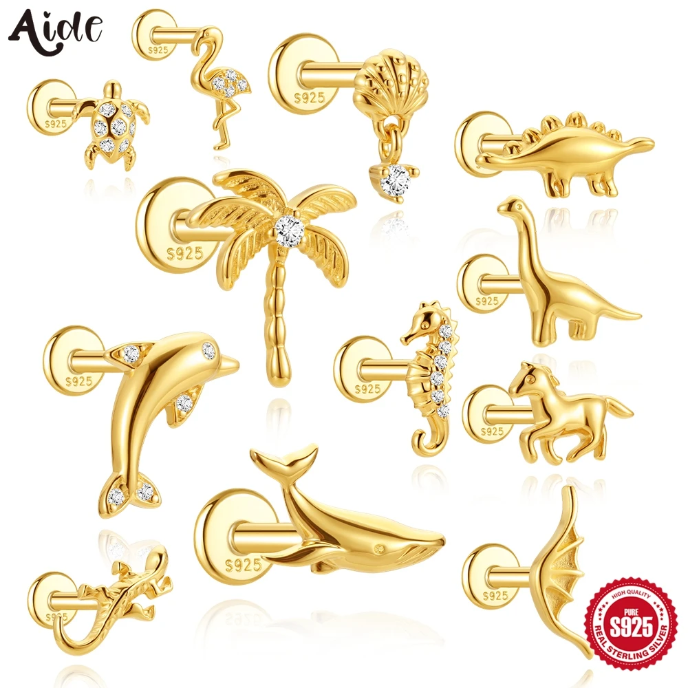 Aide S925 Sterling Silber Neues Design Ozean-Tier CZ Knorpel-Ohrstecker Tropische Tierserie Piercing-Ohrringe für Frauen Ohrstecker