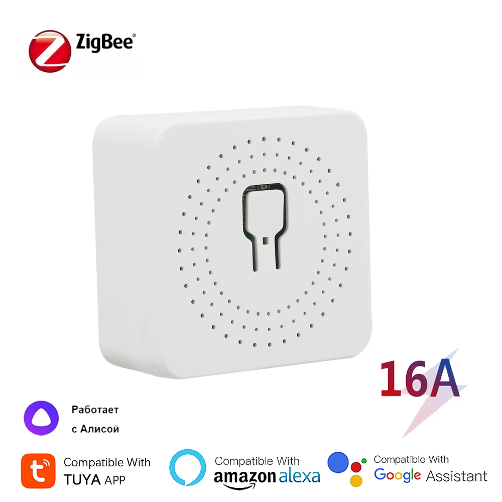 Tuya 16A Zigbee 3.0 Mini Switch Smart Life APP Remote DIY Timing Relay Wireless Control Breaker Work With Alice Alexa Google Hom