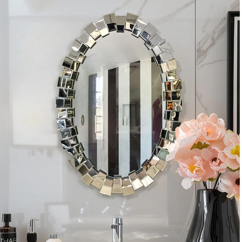 Light luxury concave-convex three-dimensional wall-mounted vanity mirror European oval bathroom mirror