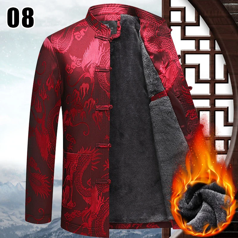 Men Chinese Traditional Cotton-padded Jacket Middle Aged Elderly Dad Print Retro Tang Suit Tai Chi Hanfu Wing Chun Costume Top