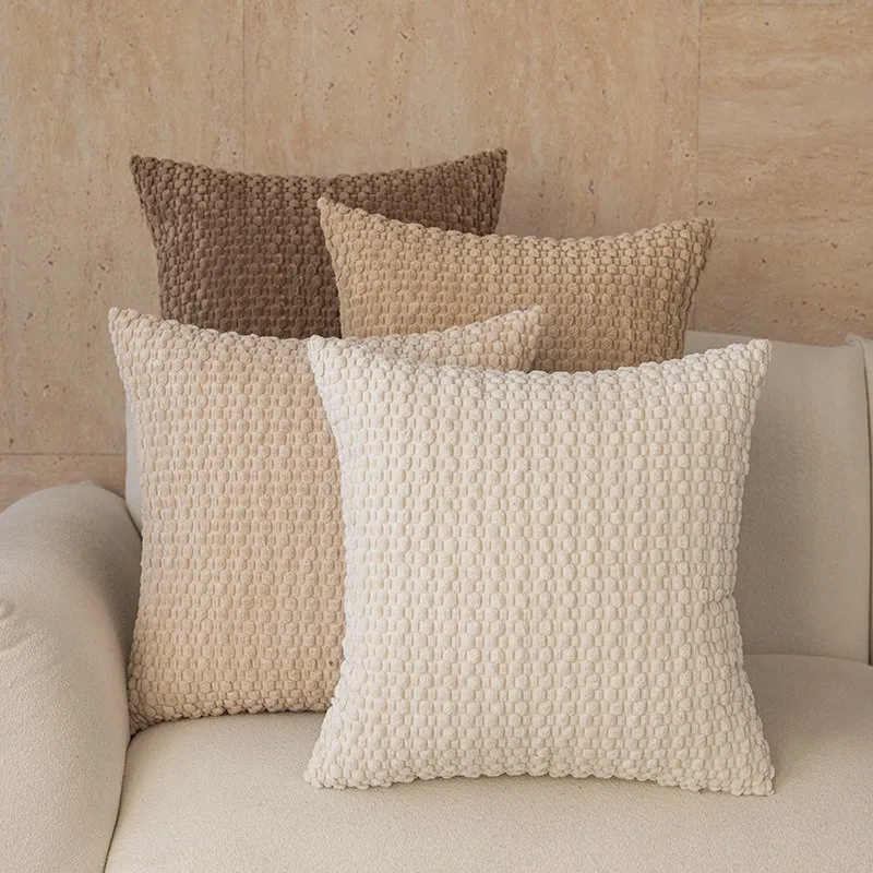 Cozy Solid Color Plush Pillow Cover Bubble Grain for Sofa Bed Headboard