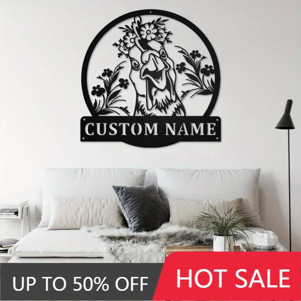 1PC Customizable Metal Rooster Silhouette Sign Personalized Wall Art for Home Garden Exterior Ideal for Dining Party Holiday Gif