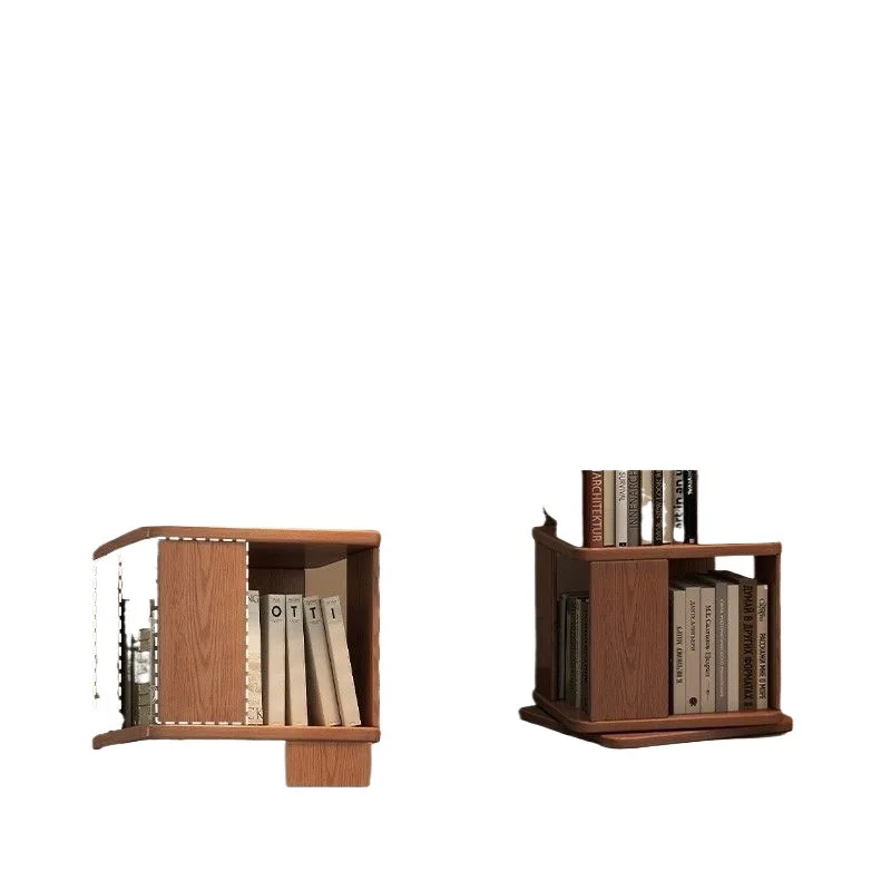 Solid wood rotating bookshelf, household bookcase, living room floor storage