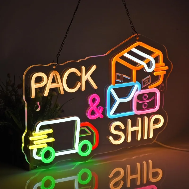 Pack & Ship Neon Light Express Service Wall Decoration for Delivery Company Center Warehouse Retail Business Decoration USB LED