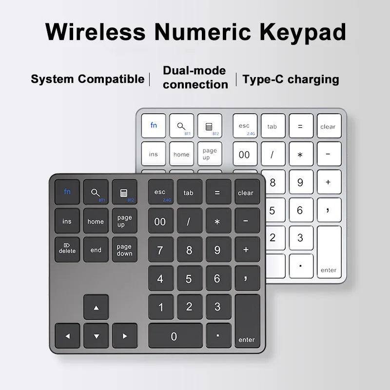 

Wireless Numeric Keypad Rechargeable 35 Keys Low Noise Button System Compatible Light Weight Portable Office Use Keyboard