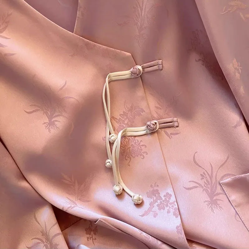 

Women's New Button-Down Shirt Women's Spring Autumn Design Retro National Style Chinese Elements Pink Casual Comfortable Top