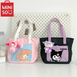 Seria MINISO Sanrio modna codzienna torba na ramię melodia torba płócienna torba z grubej bawełny o dużej pojemności torebka studencka Lncluding zawieszka