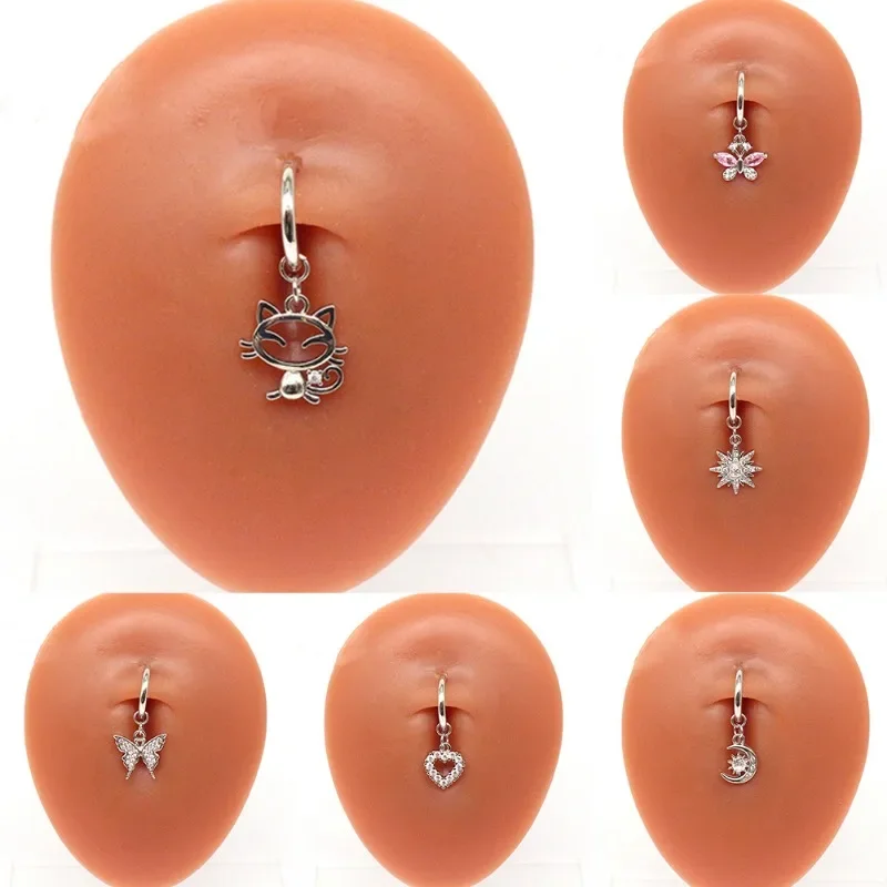 Heart Fake Belly Button Ring Fake Belly Piercing Butterfly Clip On Umbilical Navel Fake Pircing Pentagram Cartilage Earring Clip