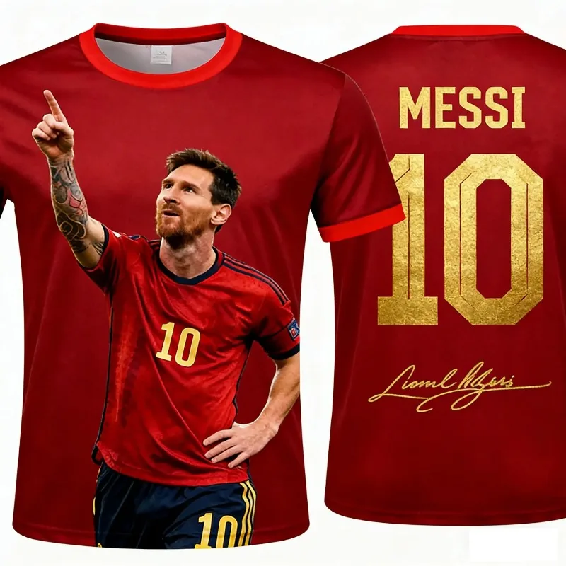 Summer New Messi 10 Pink Gradient 3D All Over Print Jersey T-Shirt Breathable Casual Sports Streetwear - view 2