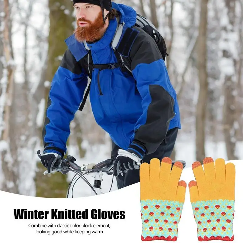 Winter SMS Handschuhe Farbe Kontrast Tipps warme Strick handschuhe Stretch gestrickte Touchscreen Handschuhe für Indoor Outdoor Winter