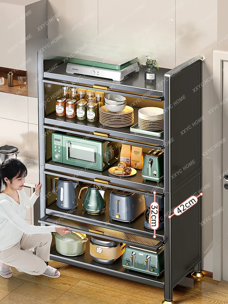 Kitchen Shelf Multi-Functional Floor Multi-Layer Storage Shelf Microwave Oven Pot Bowl Dining Side Storage Cabinet